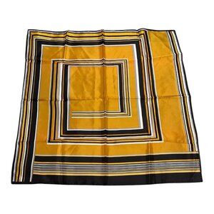 Vintage Japanese Water-Repellent Acetate Scarf Mustard Yellow Black Geometric 27
